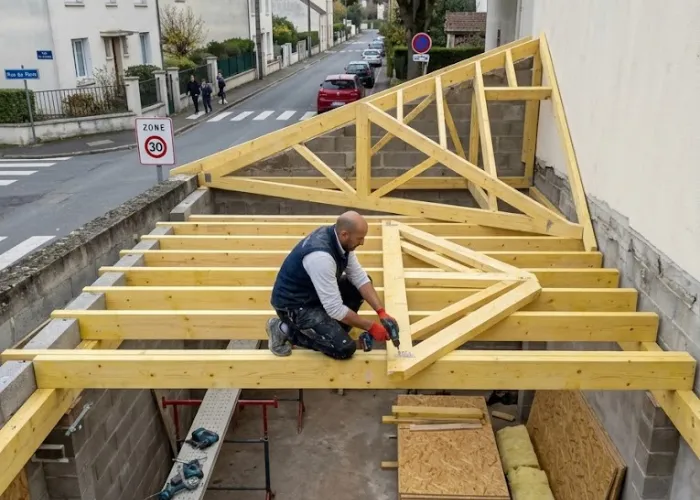 Extension maison terminée : toiture tuiles, baies vitrées aluminium et façade enduite à La Riche